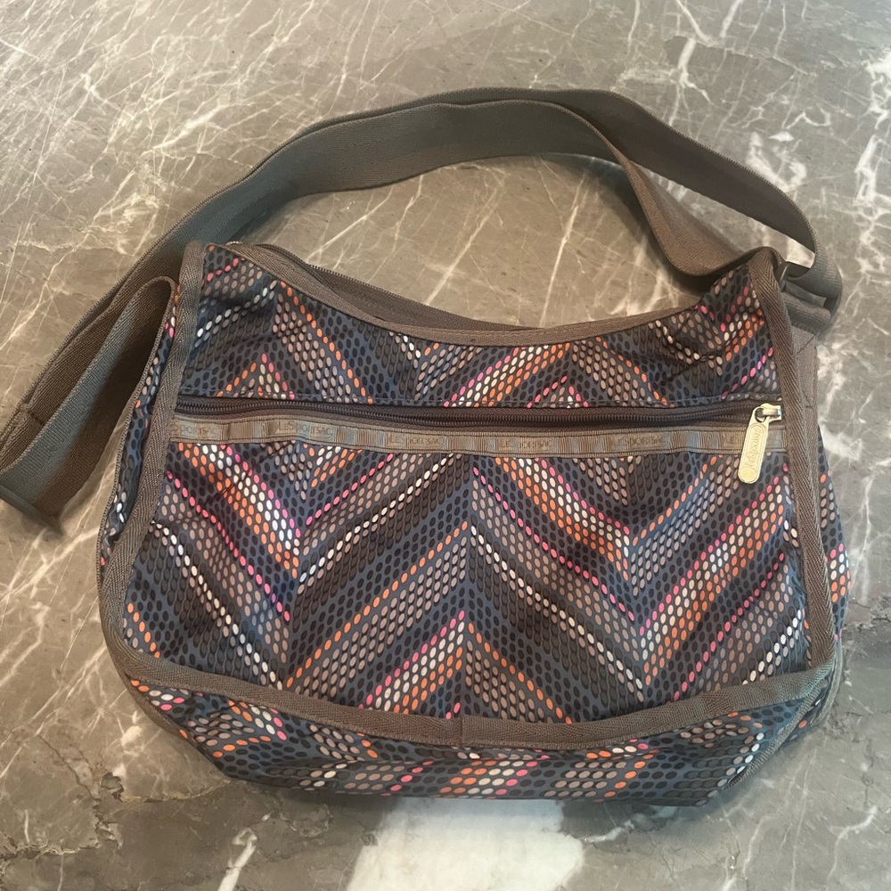 LeSportSac Blue and Gray Chevron Shoulder Bag